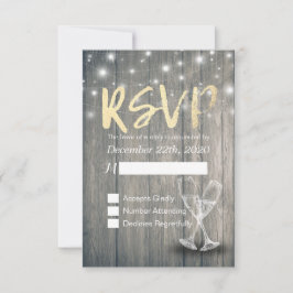 Wedding RSVP Champagne Brillen Wood String Lights