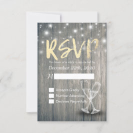Wedding RSVP Champagne Brillen Wood String Lights Karte