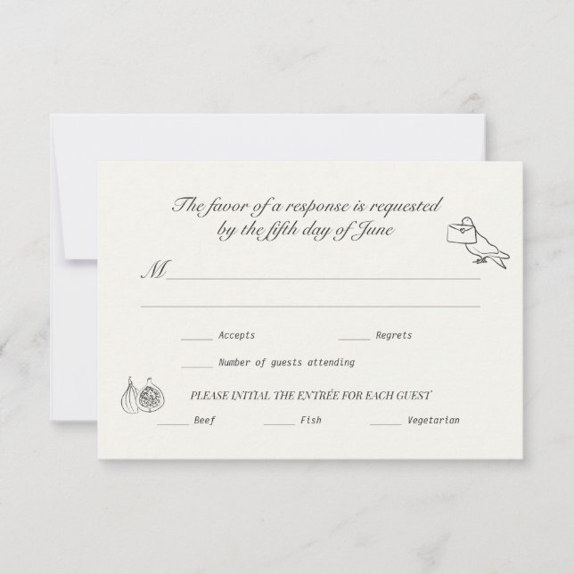Wedding RSVP Charcoal Linen Illustrated Karte (Vorderseite)