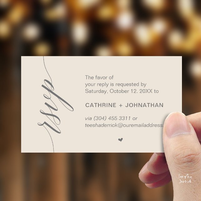 Wedding RSVP via Text Message or Email, Reminder Begleitkarte (Wedding RSVP via Text Message, Phone  or Email, Reminder Enclosure Card in cream and grey)