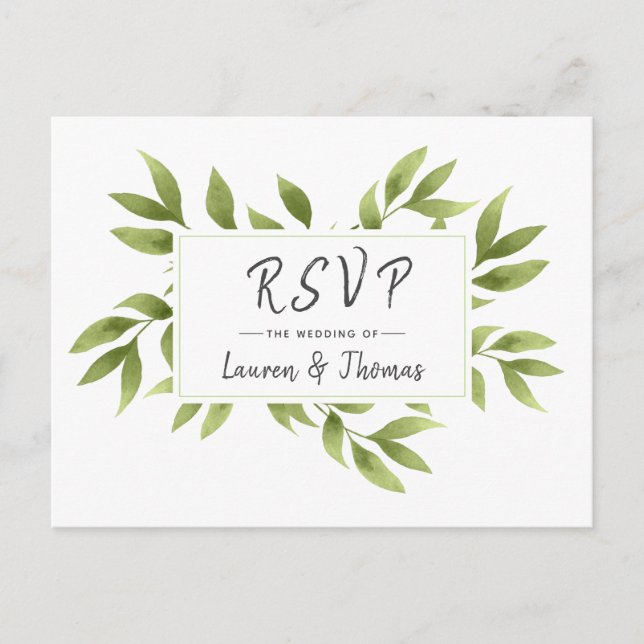 Wedding RSVP Watercolor Willow Wreath Antwort Einladungspostkarte (Vorderseite)