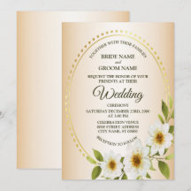 Wedding Rustic Golden Frame White Floral Peach
