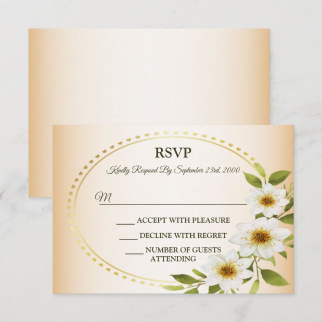 Wedding Rustic Golden Geometric White Floral Peach RSVP Karte (Vorne/Hinten)