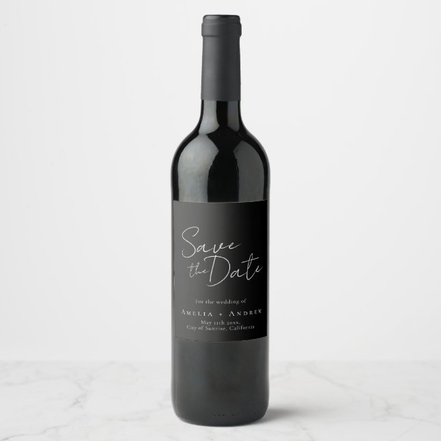Wedding Save the Date Black and White Wine Label Weinetikett (Vorderseite)