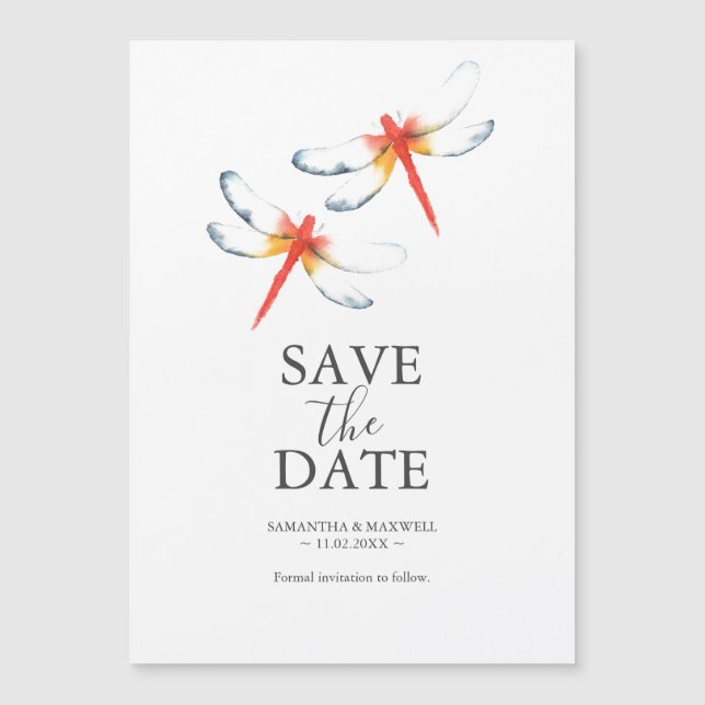 Wedding Save The Date Magnets Red Dragonfly Magneteinladung (Vorderseite)