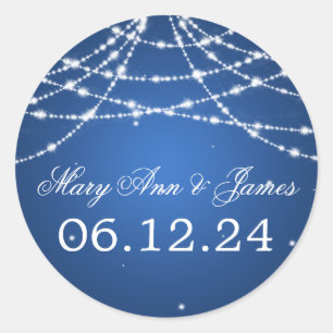 Wedding Save the Date Sparkling String Blue Runder Aufkleber