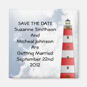 Wedding Save the Date Strand bewölkt Leuchtturm Magnet