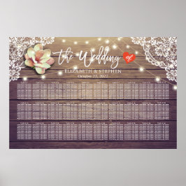 Wedding Seating Chart Chic Floral Lights Wood Lace Poster