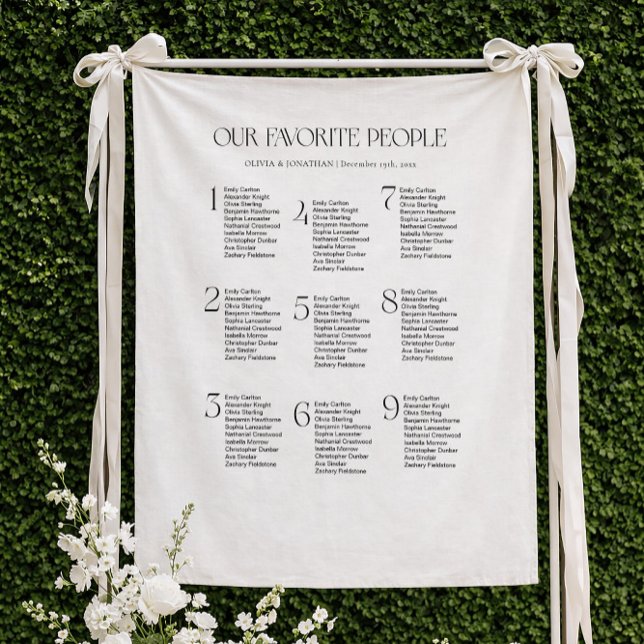 Wedding Seating Chart Fabric 9 Tables Fabric Wandteppich (Von Creator hochgeladen)