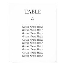 Wedding Seating Chart Individual Page Any Size