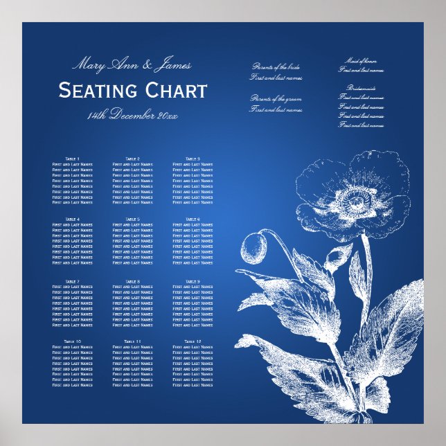 Wedding Seating Chart Poppy Blue Poster (Vorne)