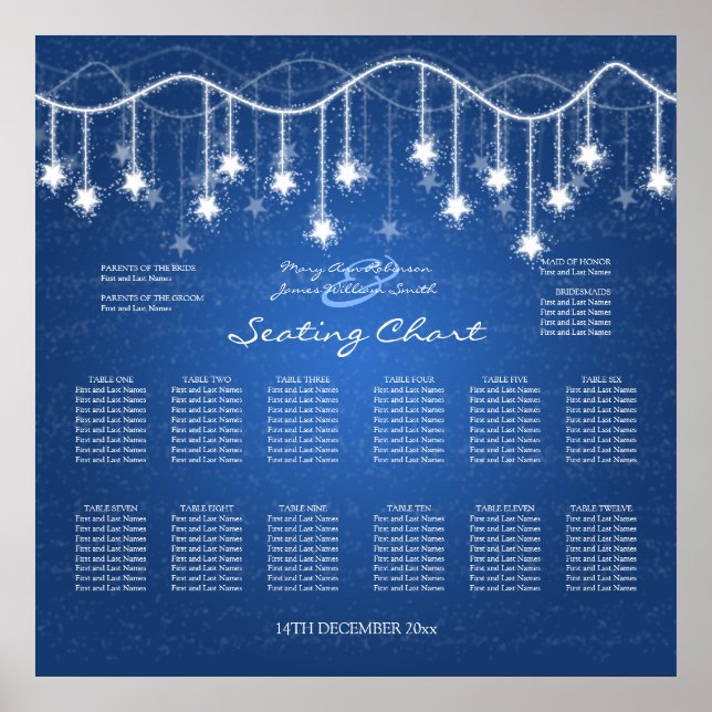 Wedding Seating Chart Shimmering Stars Blue 2 Poster (Vorne)