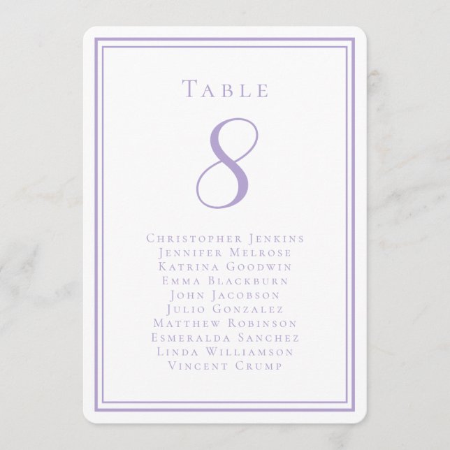 Wedding Seating List Guest Table Number Lavender Einladung (Vorderseite)
