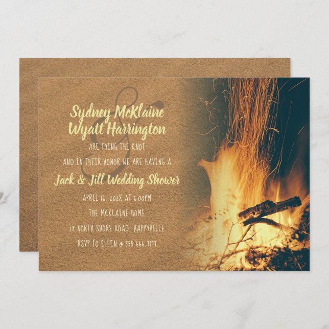 Wedding shower Bonfire Couple Invitation Modèle (Devant / Derrière)