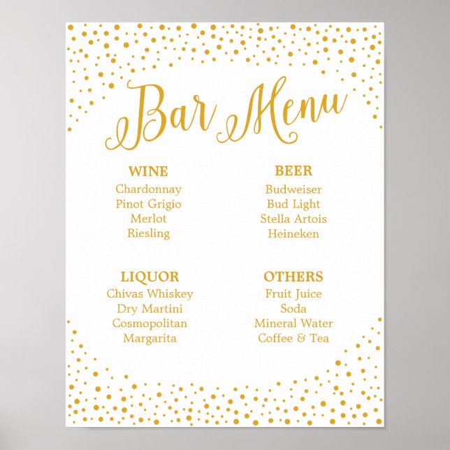 Wedding Sign - Bar Menu Confetti Wedding Sign Poster (Vorne)