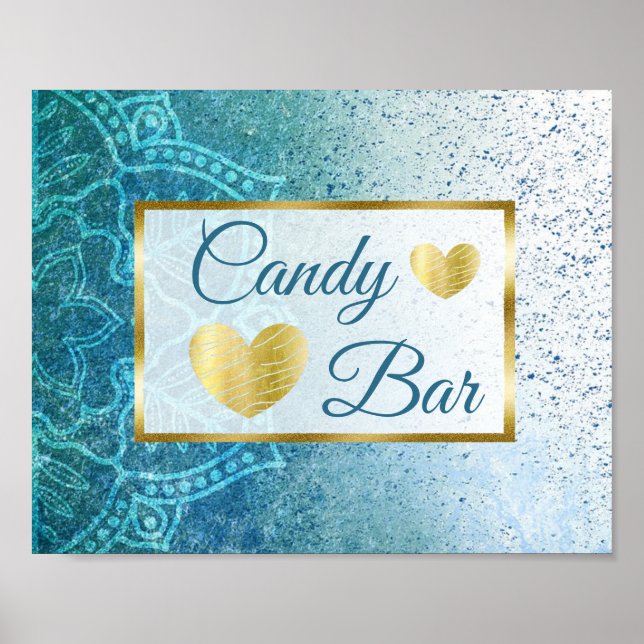 Wedding Sign Candy Bar Blue Mandala Poster (Vorne)