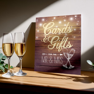 Wedding Sign Cards & Gifts Champagne Glasses Wood Poster