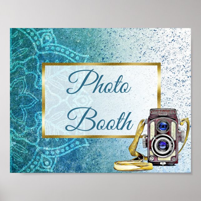 Wedding Sign Foto Booth Blue Mandala Poster (Vorne)