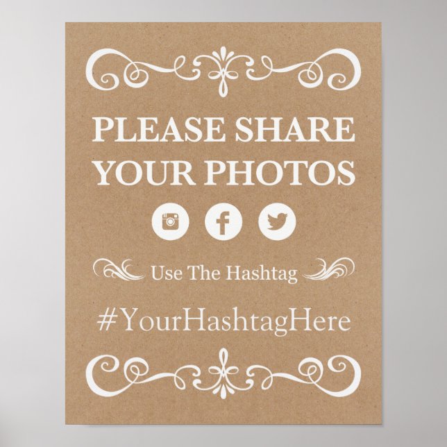 Wedding Sign - Hashtag Rustic Wedding Sign Poster (Vorne)