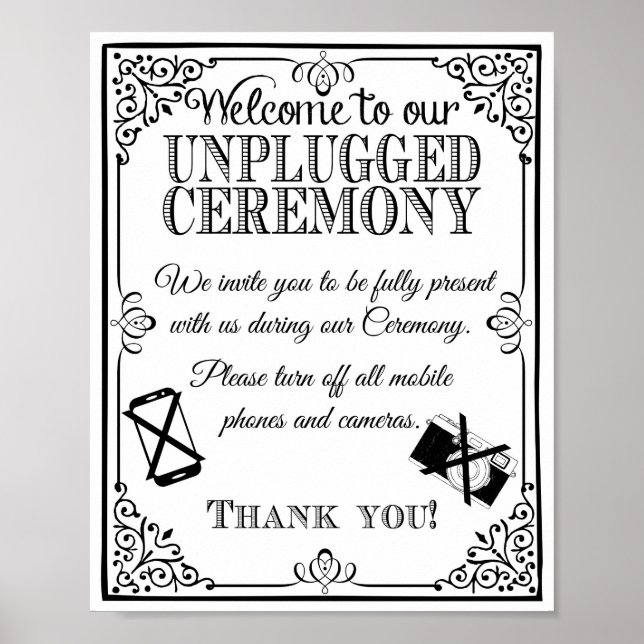 Wedding sign unplugged wedding vintage black white poster (Vorne)