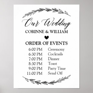 Wedding Sign - Wedding Schedule Laurel Sign Poster