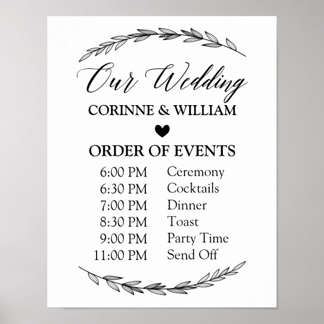 Wedding Sign - Wedding Schedule Laurel Sign Poster (Vorne)