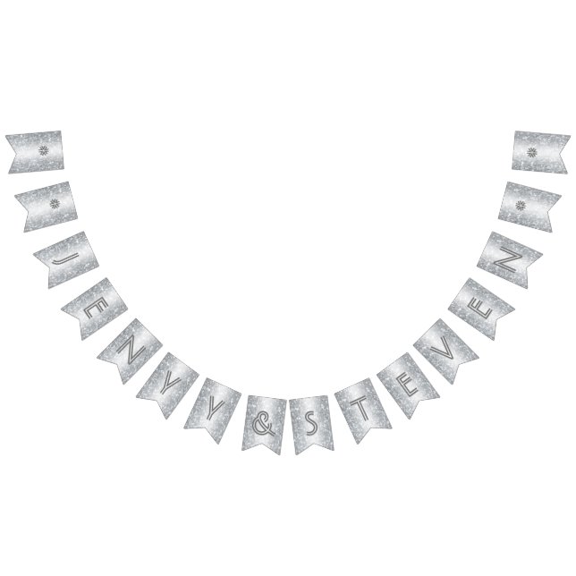 ☆ WEDDING Silver Glitzer Look Wimpelkette (Alle)