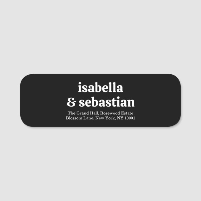 Wedding Simple  Black Retro Font Namensschild (Vorderseite)
