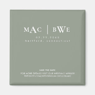 Wedding Simple Monogram Save Date Sage Magnet