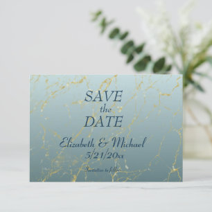 Wedding Simple Ombre Blue Gold Save the Date Card RSVP Karte