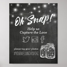 Wedding Snap Hashtag Mason Jar Lights Chalkboard Poster