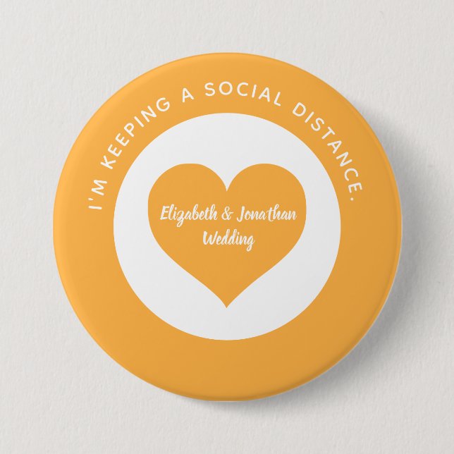 Wedding Social Distancing Orange Heart Color Coded Button (Vorderseite)