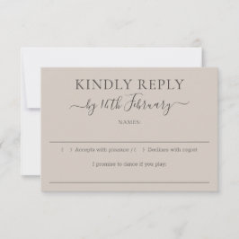 Wedding Soft Beige Kindly Reply RSVP Karte