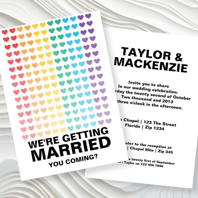 Wedding Sounds Gay Fun Rainbow Pride Einladung (Wedding Sounds Gay Fun Rainbow Pride Invitations by Ricaso. Same sex wedding invites with hearts)