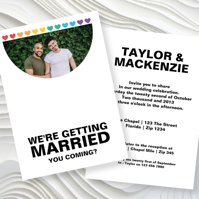 Wedding Sounds Gay Fun Rainbow Pride Einladung (Wedding Sounds Gay Fun Rainbow Pride Invitations by Ricaso. Same sex wedding invites with hearts)