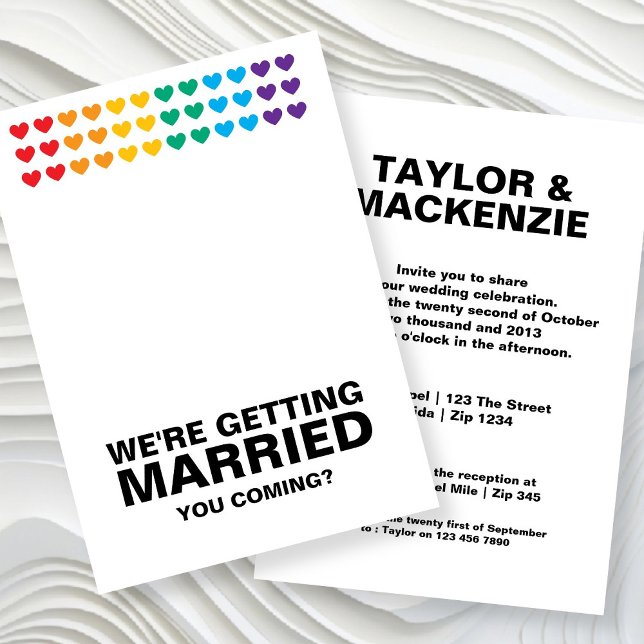 Wedding Sounds Gay Fun Rainbow Pride Einladung (Wedding Sounds Gay Fun Rainbow Pride Invitations by Ricaso. Same sex wedding invites with hearts)