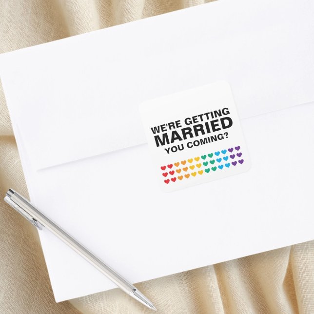 Wedding Sounds Gay Rainbow Heart Pride Quadratischer Aufkleber (Wedding Sounds Gay Rainbow Heart Pride Square Stickers by Ricaso. Great envelope seals for wedding)