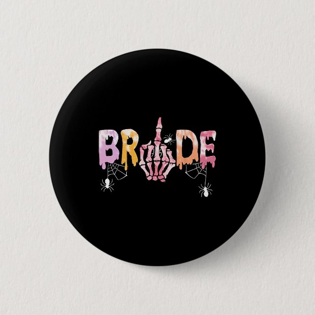 Wedding Spooky Halloween Skeleton Bride Just Marri Button (Vorderseite)