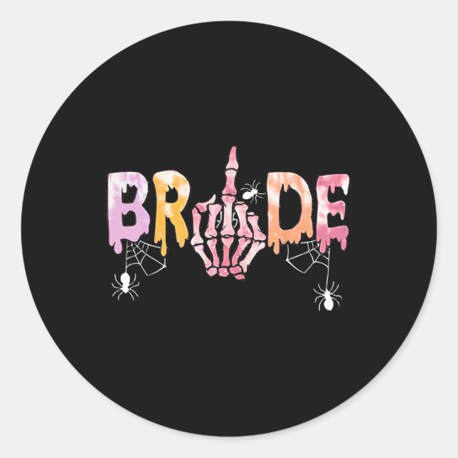 Wedding Spooky Halloween Skeleton Bride Just Marri Runder Aufkleber (Vorderseite)