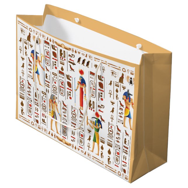 Wedding Style Gold Egyptian Hieroglyphs Deities Große Geschenktüte (Vorderseite Schrägansicht)
