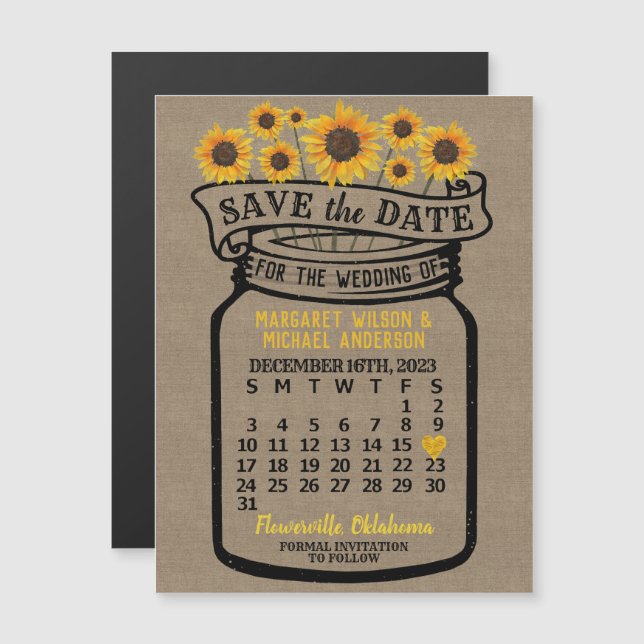 Wedding Sunflowers Jar Dezember 2023 Date Magnet (Vorne/Hinten)