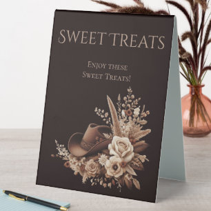 Wedding Sweet Leckereien Sign Cowgirl Hut mit Blum Tischaufsteller