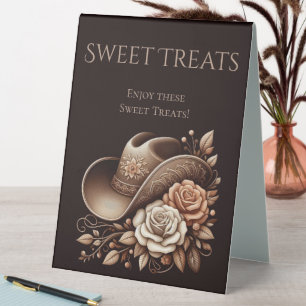 Wedding Sweet Leckereien Sign Cowgirl Hut mit Blum Tischaufsteller