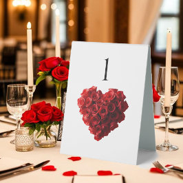 Wedding Table Number-Heart Shaped Red Rose- Tischaufsteller