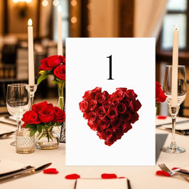 Wedding Table Number-Heart Shaped Red Roses- Tischnummer