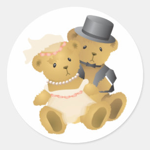 Wedding Teddy Bear Couple Runder Aufkleber