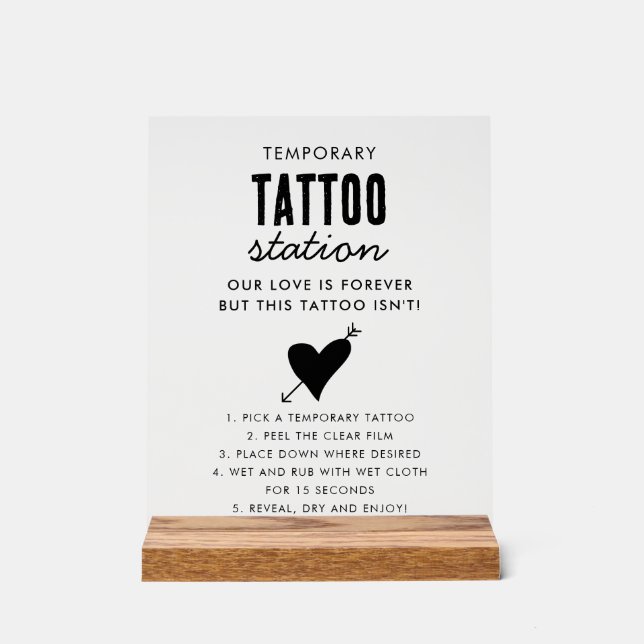 Wedding Temporary Tattoo Station Bar Instruction  Acrylschild (Vorderseite)