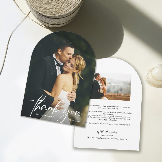 Wedding Thank you Boho Arch Photo Thank you Einladung (Customizable Modern photos boho arch wedding thank you card.)