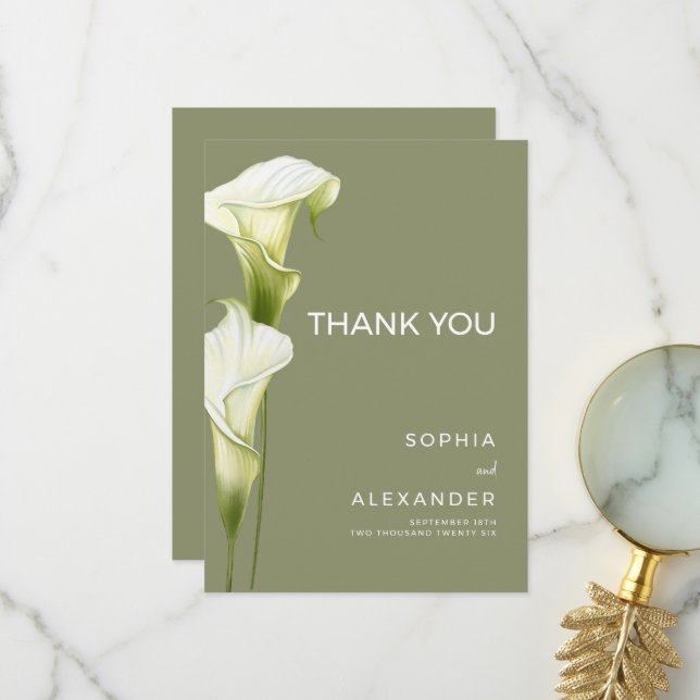 Wedding Thank You Cards "Delicate Calla Lilies" Dankeskarte (Vorderseite/Rückseite Beispiel)