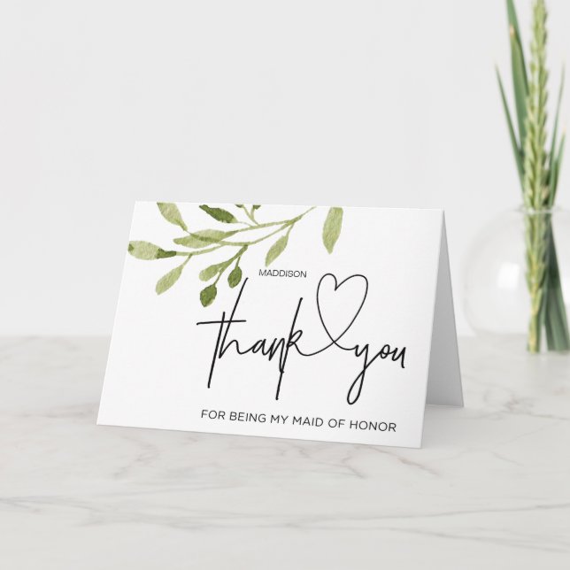 Wedding Thank You Maid of Honor from Bride Card Dankeskarte (Vorderseite)